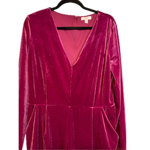 Candie’s Velvet Long Sleeve V-Neck Romper Fuchsia Sz. XXL Party Plus - Picture 3 of 9
